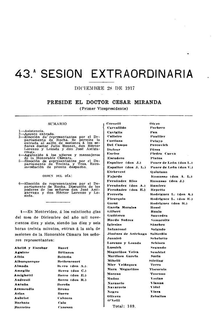 DIARIO DE SESIONES DE LA CAMARA DE REPRESENTANTES del 28/12/1917